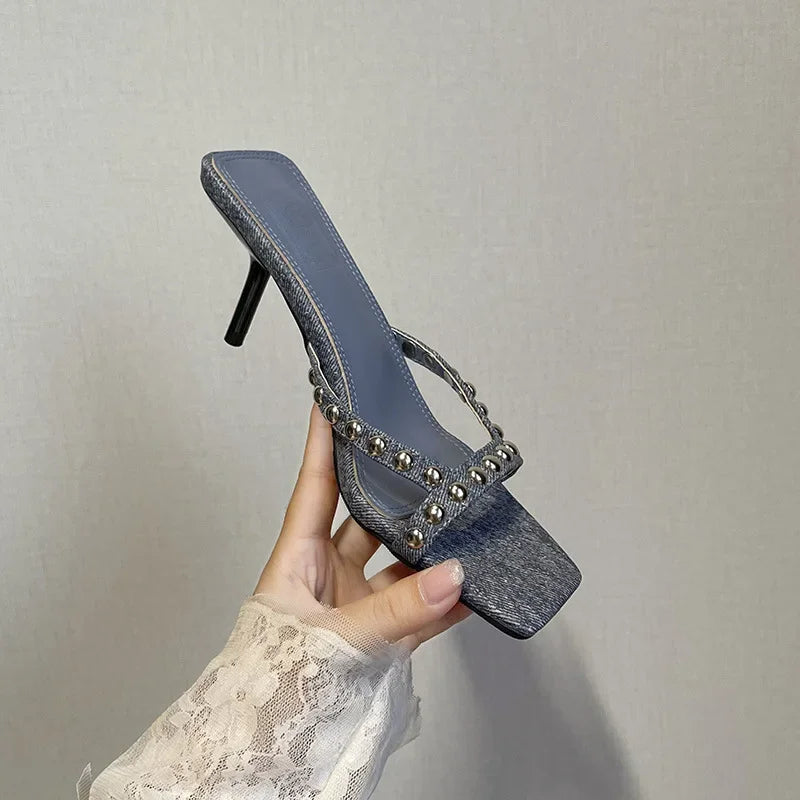 Women Shoes Modern Slippers Metal Rivet Designer Summer Party Shoes Women Mules Slides