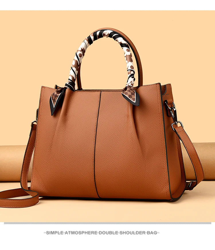 Genuine Leather Women Shoulder Crossbody Bag Large Capacity Soft Cowhide Handbag Ladies Tote Sac