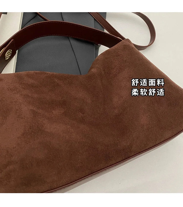 Retro Bag for Women's Textured Frosted Shoulder Bag with Large Capacity Crossbody Commuting Tote Bag