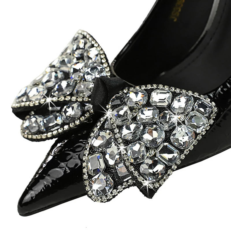 Stilettos Women Pumps Pointed Shoes Lady Heels Bowknot Design Rhinestone High Heels Female Shoes Sexy Party Shoes