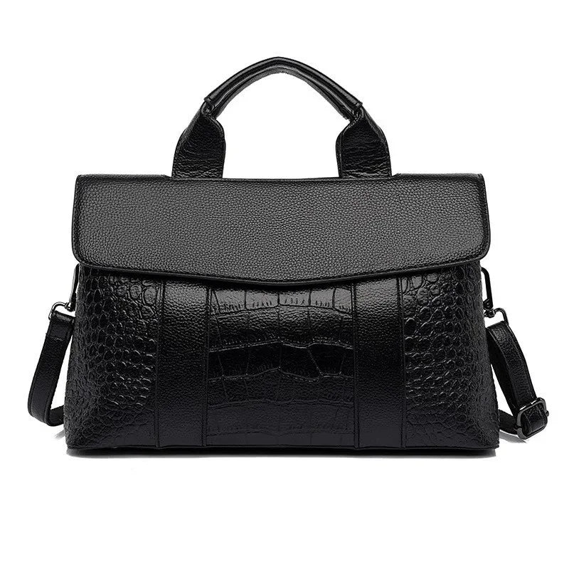 Large Capacity Ladies Handbag Fashion Woven Pattern Shoulder Bag Vintage Style Polyester Lining Soft PU Leather Material Commuter Bag