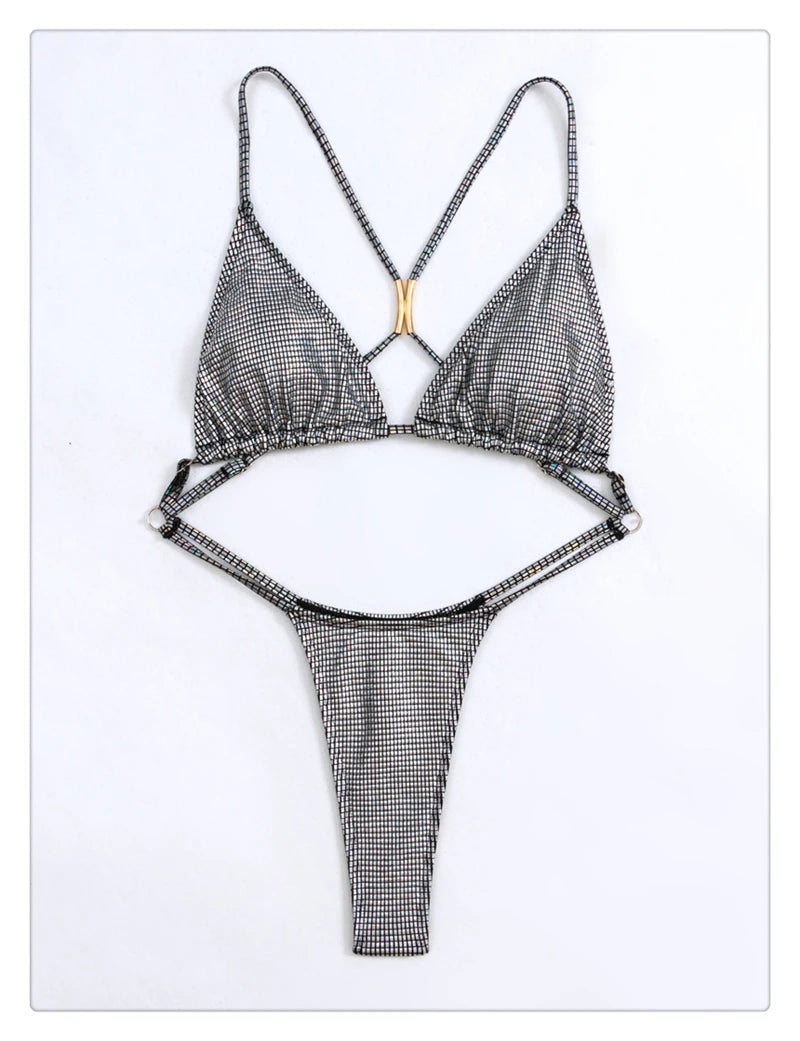 Women One Piece Swimsuit Bling Swimwear Backless Mono Bikini Feminine Bodysuit Female Bikini