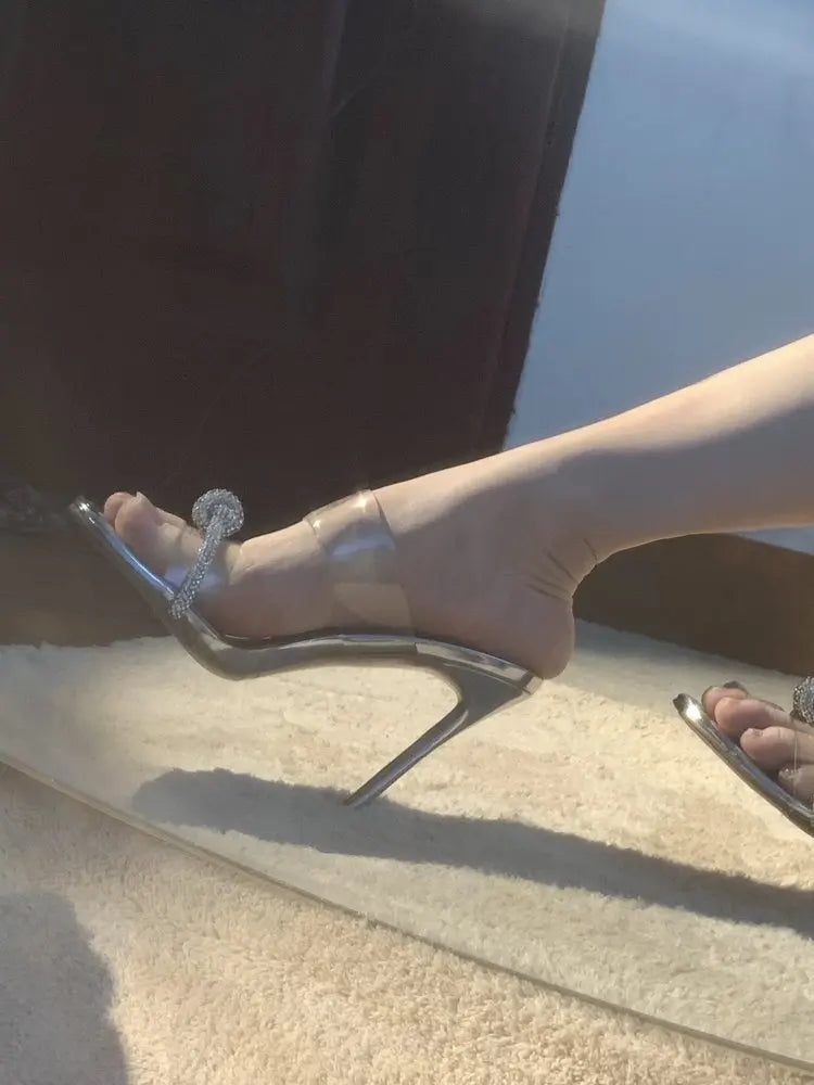 Women Sandals Sexy Crystal Gladiator Sandals Ankle Strap High Heels Hollow Out Party Shoes Closed Toe Stiletto Ladies Pumps
