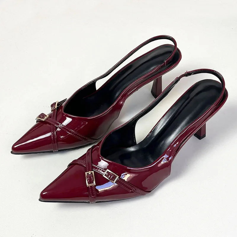 Elegant Women Thin Heels Pumps Shoes Female Slides Fashion Pointed Toe Ladies High Heels Sandals Shoes Natalia Home Fashion wine-red-37 Natalia Home Fashion
