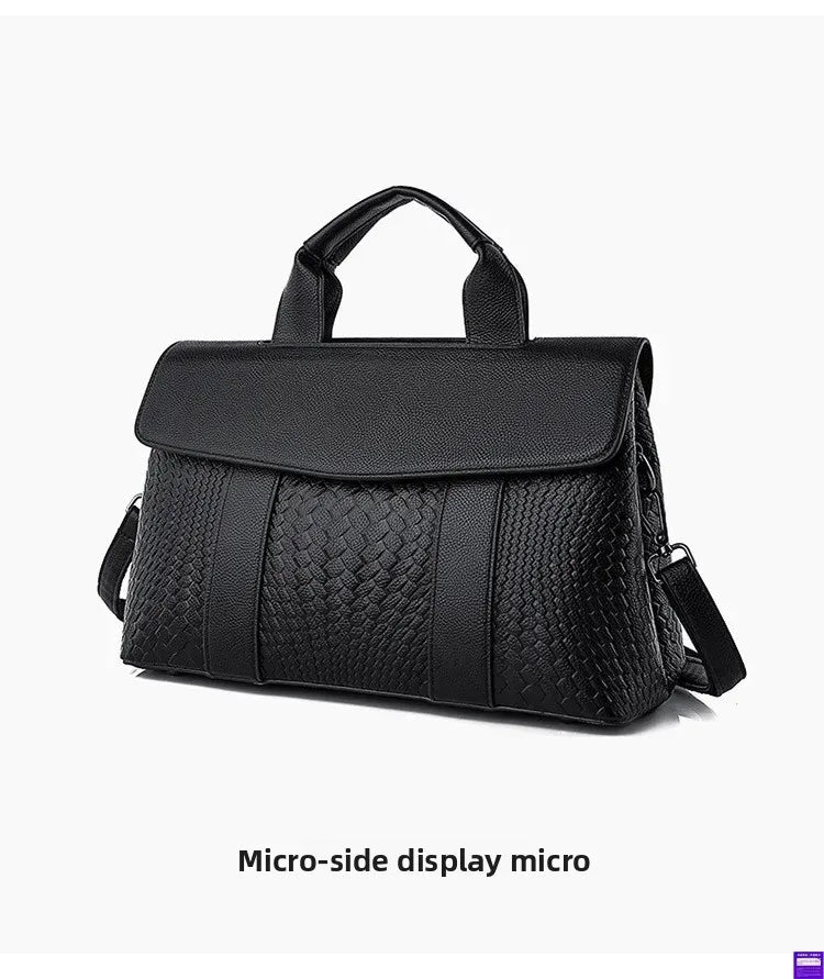Large Capacity Ladies Handbag Fashion Woven Pattern Shoulder Bag Vintage Style Polyester Lining Soft PU Leather Material Commuter Bag