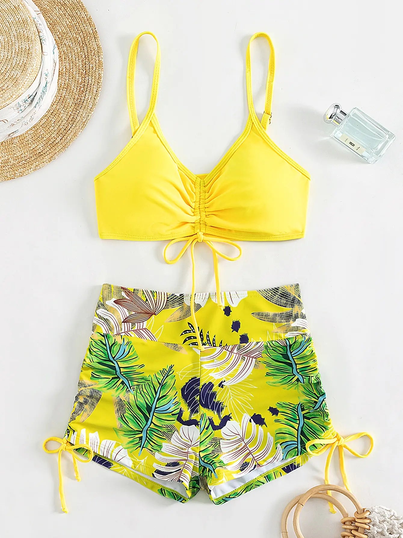 Tie Dye Bikini Drawstring Swimsuit Women High Waist Shorts Swimwear Female Padded Bathing Suit Swimming Beachwear Summer