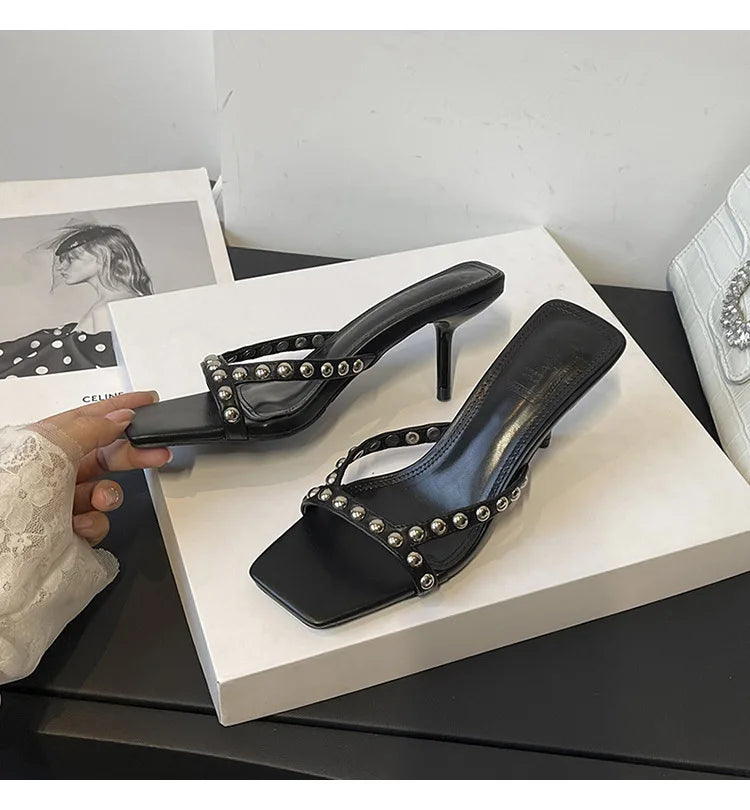 Women Shoes Modern Slippers Metal Rivet Designer Summer Party Shoes Women Mules Slides