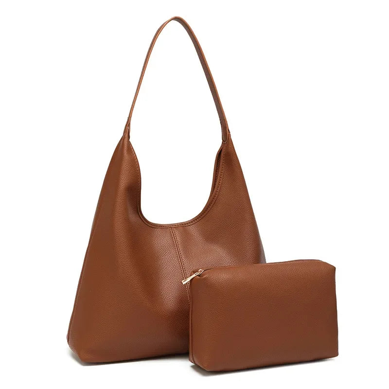 Retro Solid Color Large Capacity Women's Shoulder Bag Fashionable Versatile Niche Tote Bag Underarm Single Shoulder