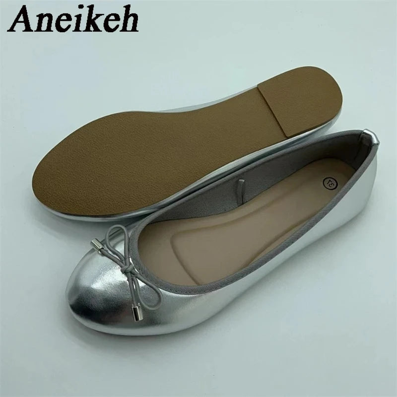 Fashion Flats Luxury Women Ballerinas Round Toe Bowtie Slip on Comfort Loafers Ladies Shoes