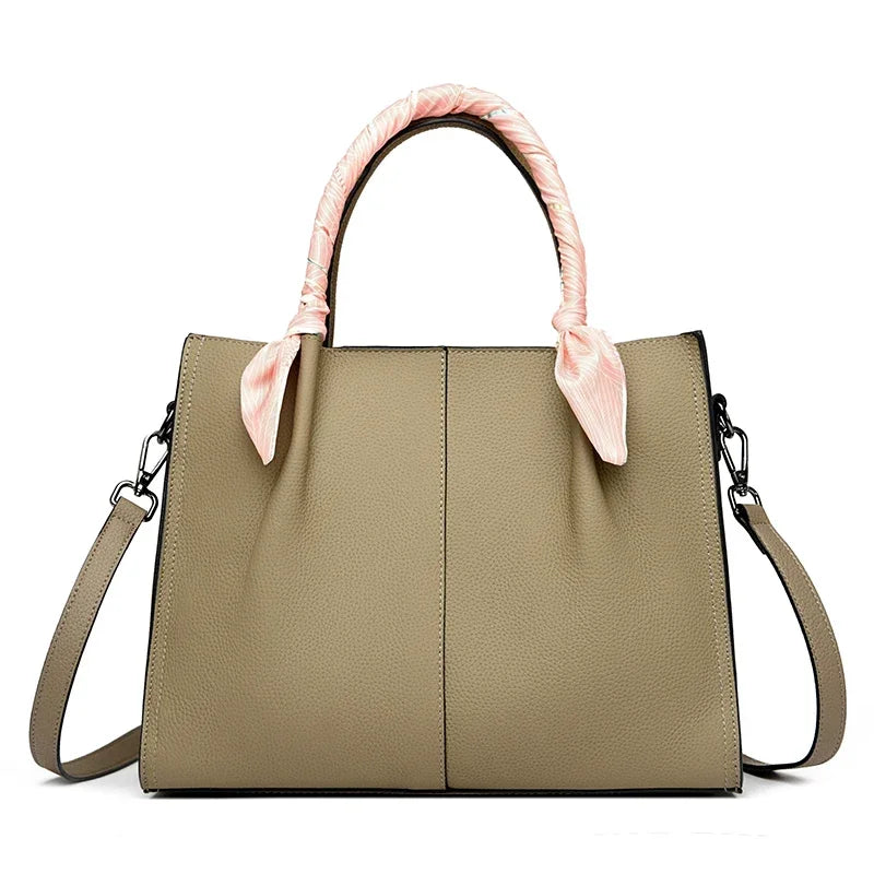 Genuine Leather Women Shoulder Crossbody Bag Large Capacity Soft Cowhide Handbag Ladies Tote Sac