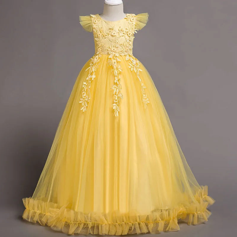 Princess Mesh Dress Girl Party Clothing Kids Sequin Wedding Dresses Children Spring Autumn Prom Costume