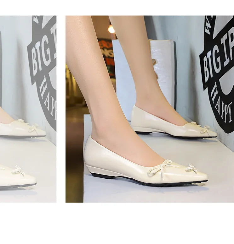 Pointed End Low Heeled Shoes Women Wedges Bowknot Low Heels Pumps Elegant Banquet Shoe Kitten Heels Ladies Shoes