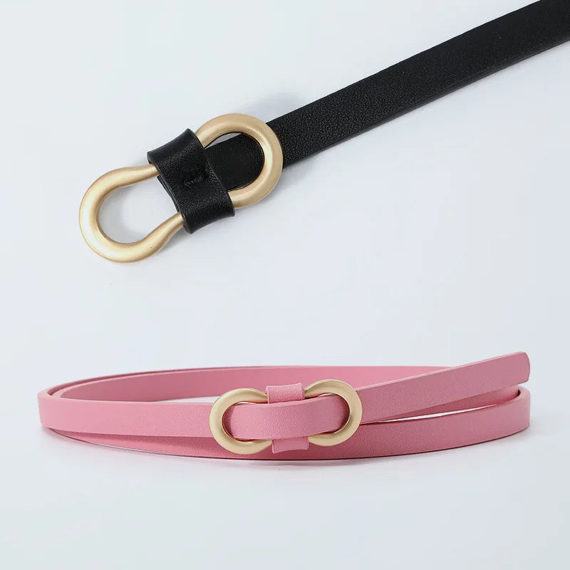 Black White Adjustable PU Leather Women Thin Belts Dress Coat Pant Skinny Ladies Waistband Strap Gold Buckle Female Waistbelt Natalia Home Fashion Natalia Home Fashion