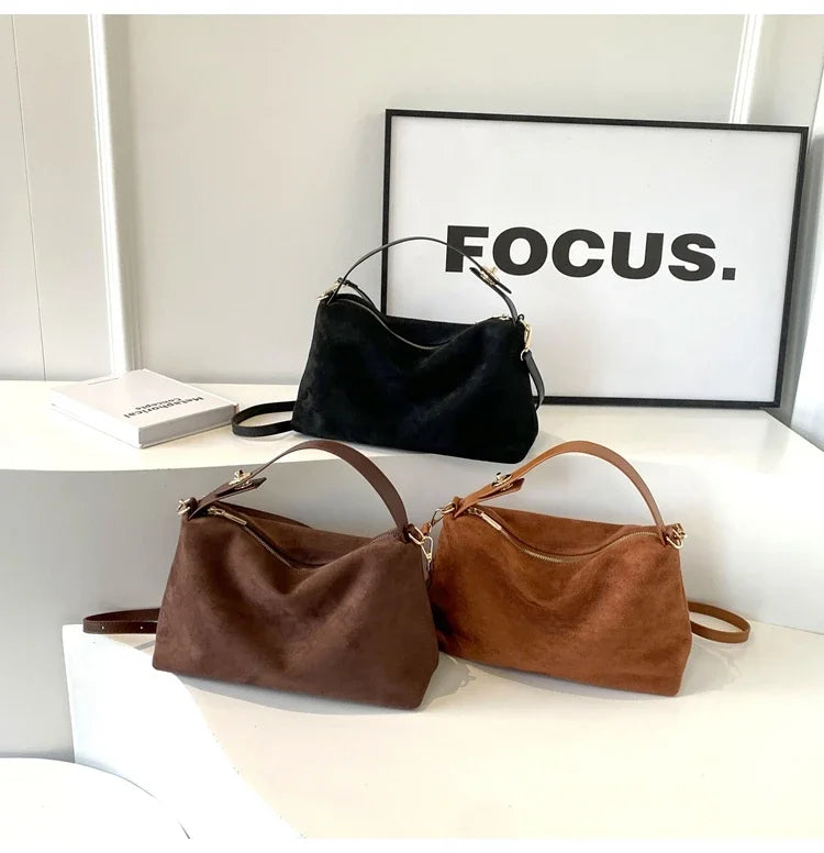 Retro Bag for Women's Textured Frosted Shoulder Bag with Large Capacity Crossbody Commuting Tote Bag