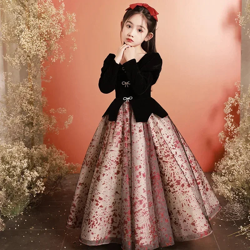 Girls Satin Mesh Tutu long Gown Children French Bubble Sleeve Princess Dress Christmas Prom Dress Birthday New Year Gift 3-15Y Natalia Home Fashion Natalia Home Fashion