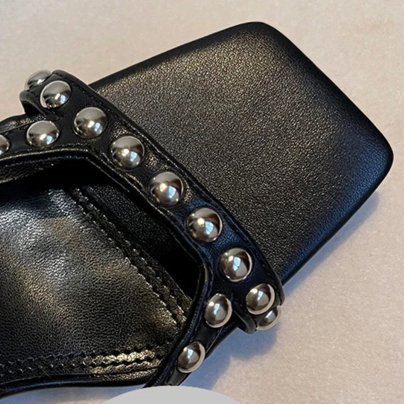 Women Shoes Modern Slippers Metal Rivet Designer Summer Party Shoes Women Mules Slides