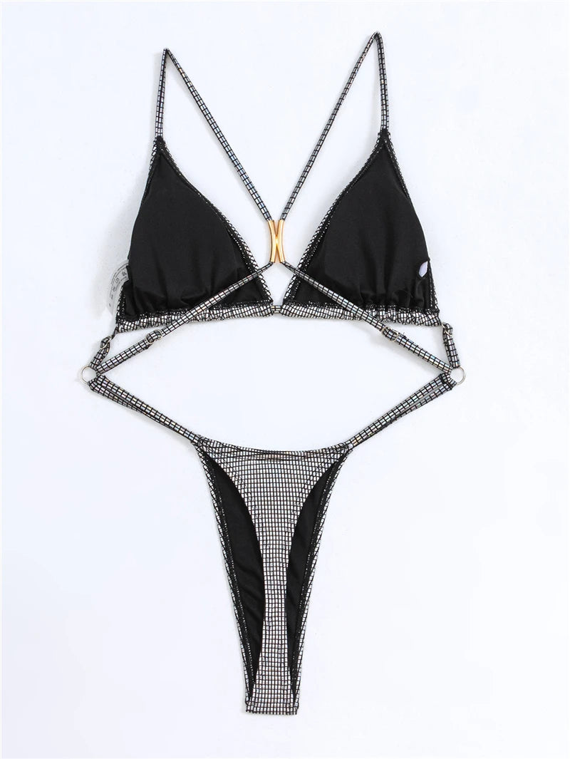Women One Piece Swimsuit Bling Swimwear Backless Mono Bikini Feminine Bodysuit Female Bikini