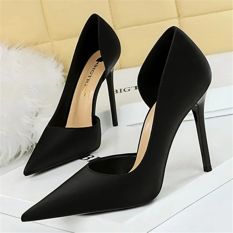 Women High Heels Blue Pumps Lady Wedding Evening Party Purple Peach Heels Silk Satin Nightclub Prom Dress Shoes