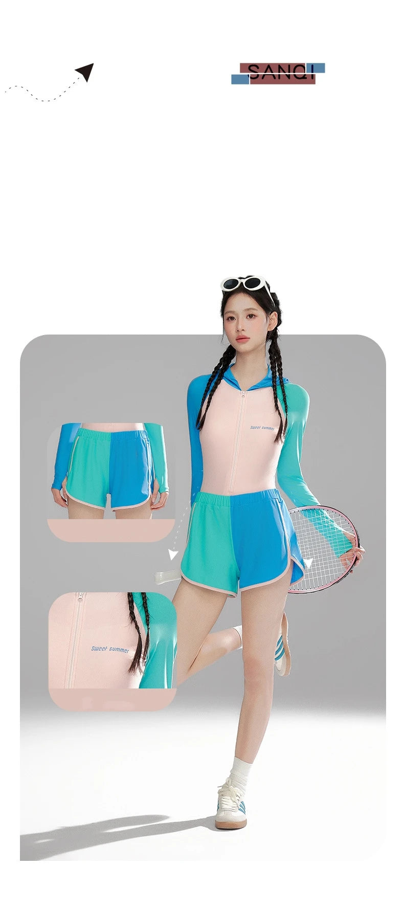 Women Long Sleeve Water Sports Outdoor Bathing Push Up Swim Wear Hooded Female Front Zipper Beach Athletic Surfing Swim Suit
