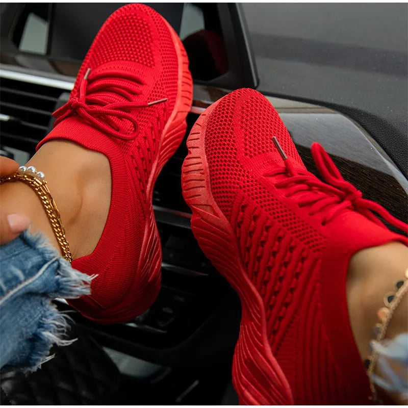 Outdoor Breathable Mesh Shoes Women Lightweight Shock-absorbing Sports Shoes Solid Color Plus Size Women Vulcanized Shoes