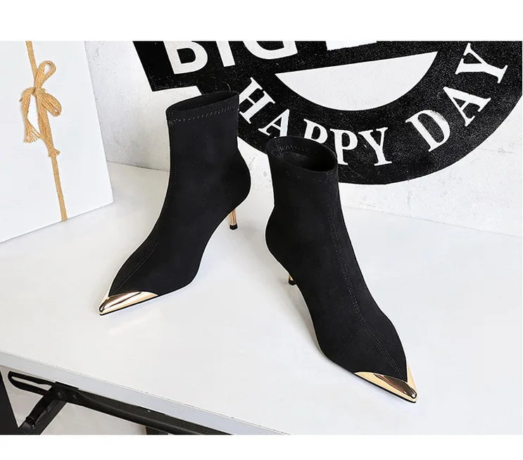High Heels Women Ankle Boots Sexy Pointed Toe Leather Shoes Women Party Boots Dress Chelsea Boots