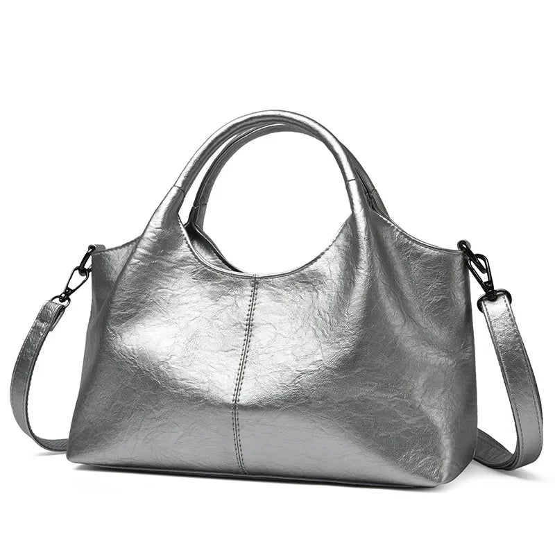 Fashionable Pure Color Basket Handbag Women's Commuter Bag Soft PU Leather Vintage Style Single Shoulder Bag with Internal Zipper