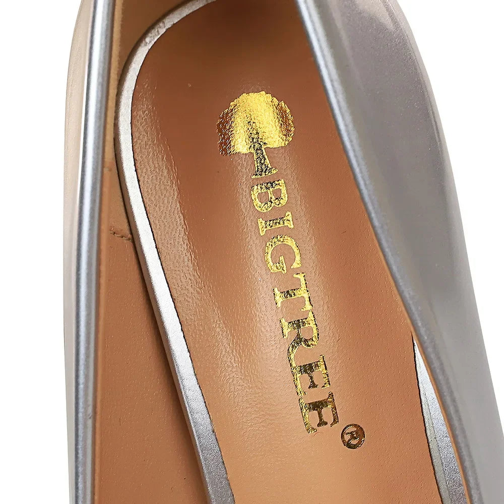 Women High Heels Scar pins Pumps Lady Glossy Leather Fetish Wedding Bridal Mid Low Heels Office Shoes