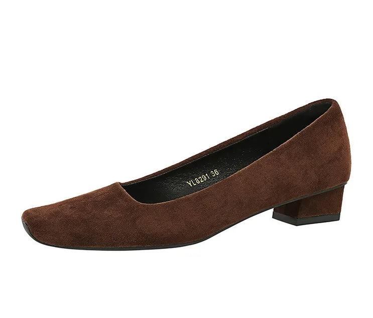 Women Fashion Style Quality Square Toe Low Heel Pumps Lady Prom Suede Shallow Mouth Thick High OL Single Shoes