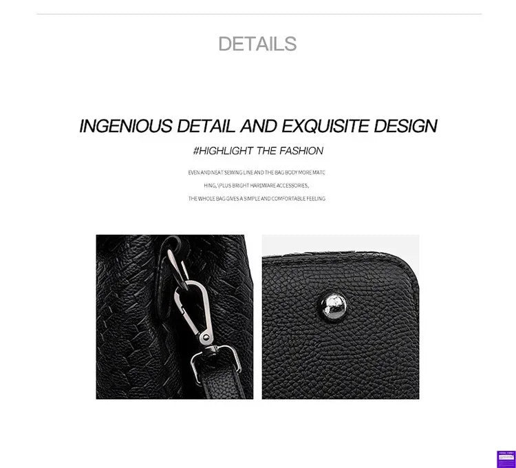 Large Capacity Ladies Handbag Fashion Woven Pattern Shoulder Bag Vintage Style Polyester Lining Soft PU Leather Material Commuter Bag