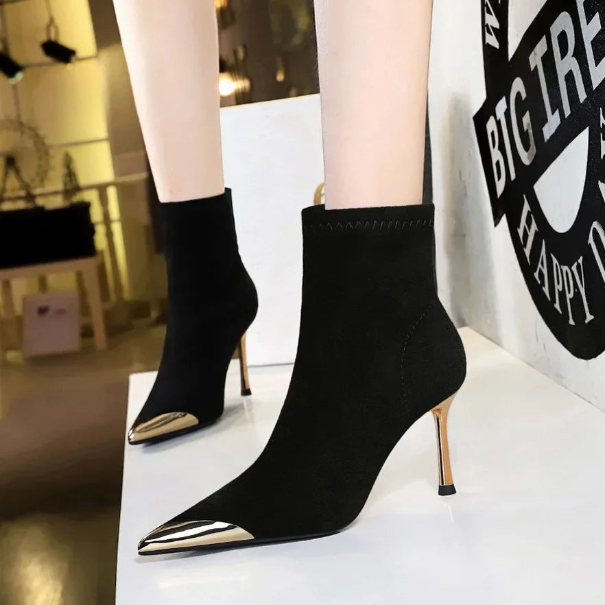 High Heels Women Ankle Boots Sexy Pointed Toe Leather Shoes Women Party Boots Dress Chelsea Boots