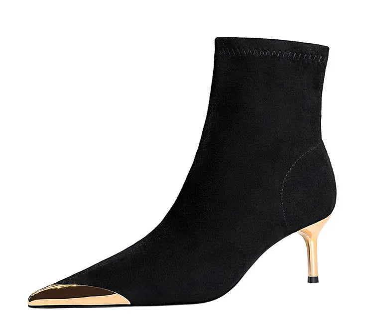 High Heels Women Ankle Boots Sexy Pointed Toe Leather Shoes Women Party Boots Dress Chelsea Boots