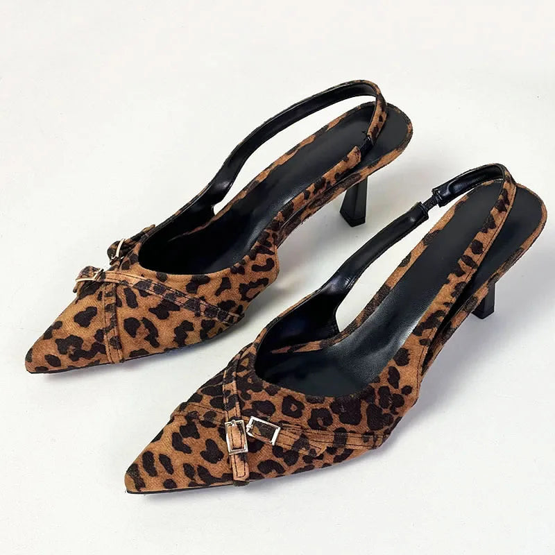 Elegant Women Thin Heels Pumps Shoes Female Slides Fashion Pointed Toe Ladies High Heels Sandals Shoes Natalia Home Fashion Leopard-Print-36 Natalia Home Fashion