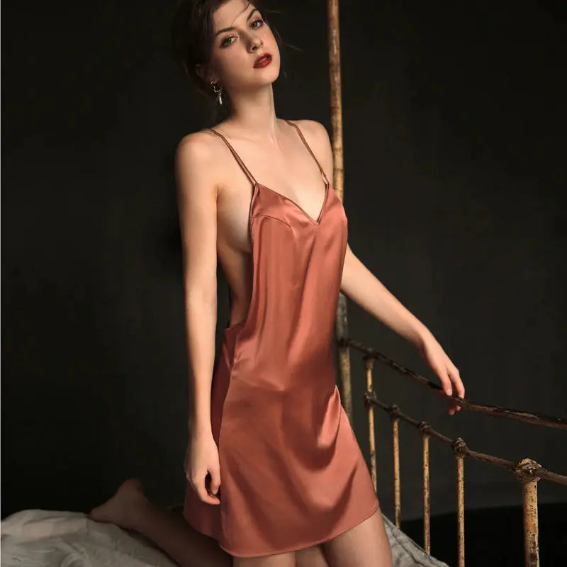 Sexy Pajamas Night Dress Women Sleepwear Deep V Suspender Nightdress Beauty Back Simulation Silk Nightgowns Thin Home Clothes Natalia Home Fashion Natalia Home Fashion