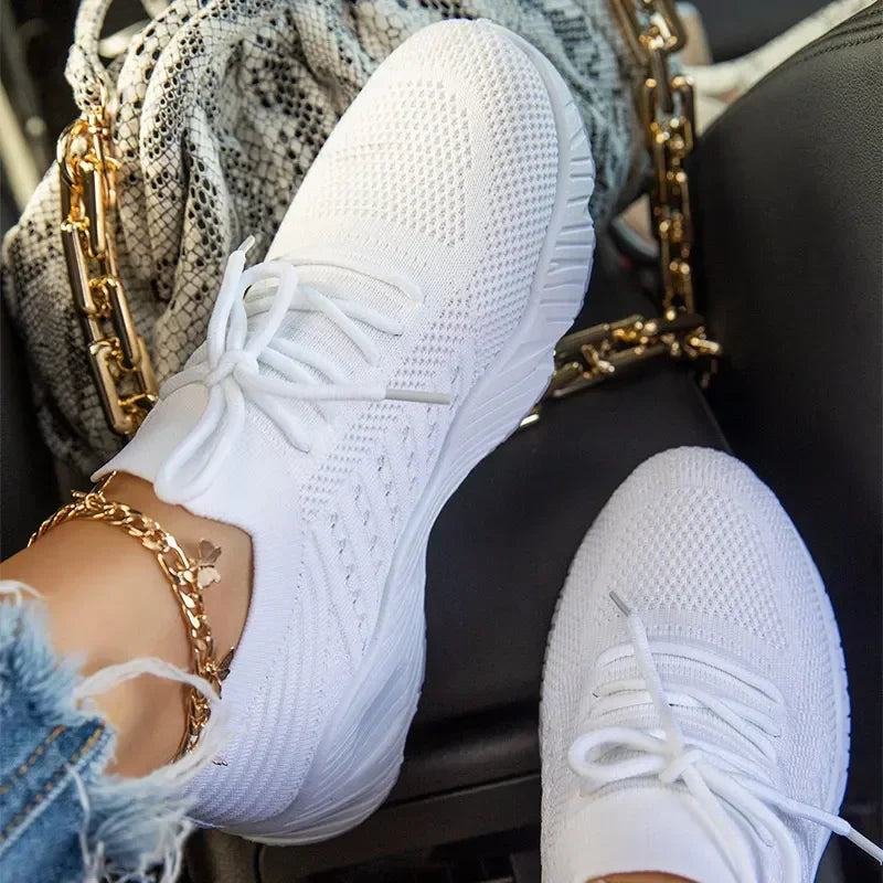 Outdoor Breathable Mesh Shoes Women Lightweight Shock-absorbing Sports Shoes Solid Color Plus Size Women Vulcanized Shoes