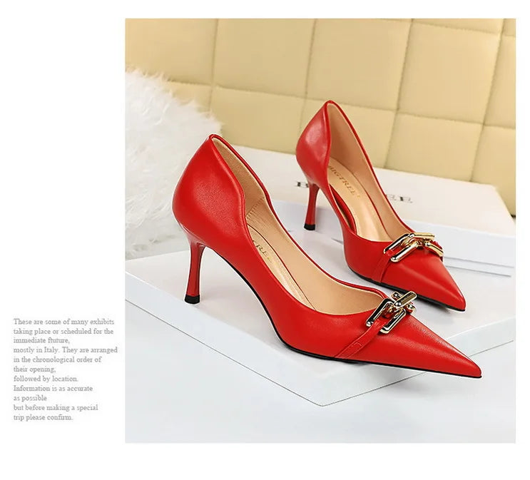 Elegant Women Pumps Metal Button Kitten Heels Women Shoes Stiletto Banquet Shoes Pointed High Heels