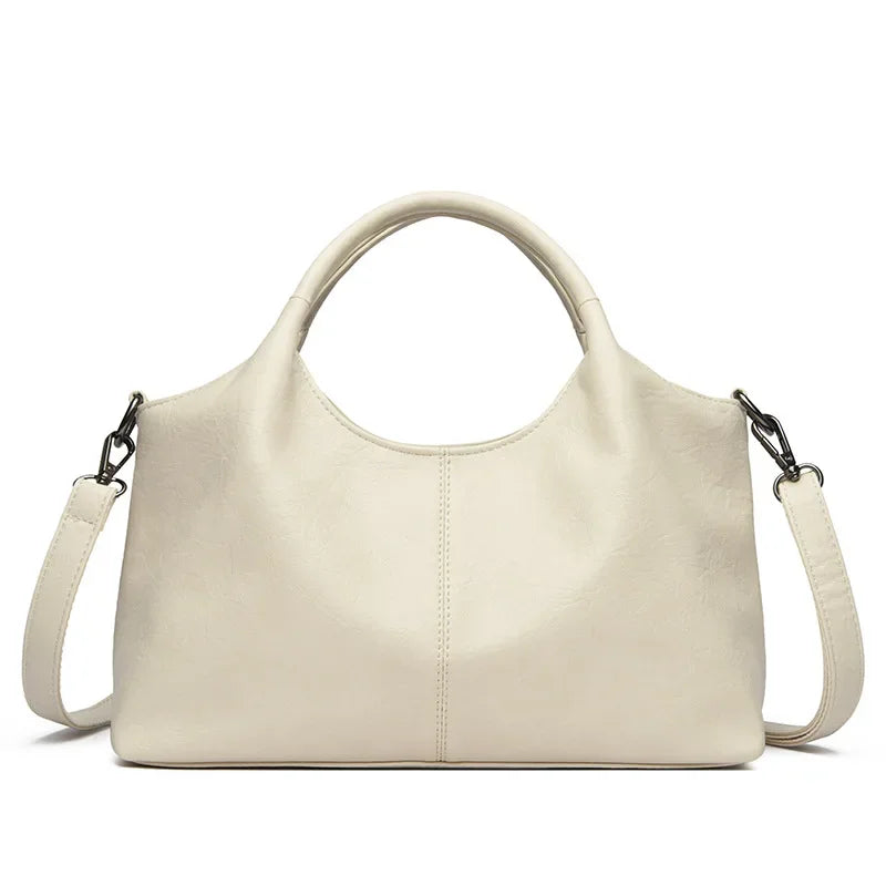 Fashionable Pure Color Basket Handbag Women's Commuter Bag Soft PU Leather Vintage Style Single Shoulder Bag with Internal Zipper