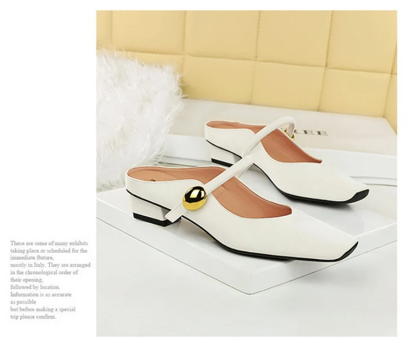 European Style Light-Mouthed Half-Slippers Women Wearing Thick Heels And Square-Toe Mary Jane Shoes One-Strap