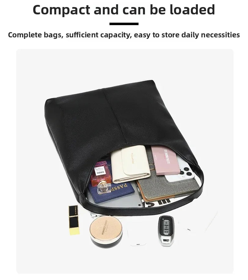 Retro Solid Color Large Capacity Women's Shoulder Bag Fashionable Versatile Niche Tote Bag Underarm Single Shoulder