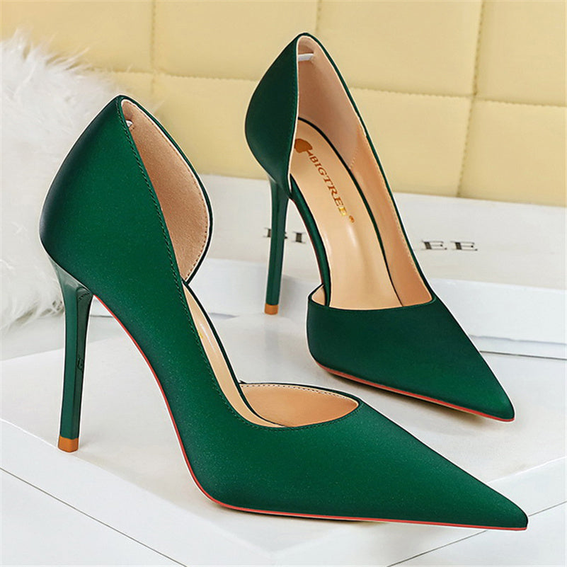 Women High Heels Blue Pumps Lady Wedding Evening Party Purple Peach Heels Silk Satin Nightclub Prom Dress Shoes