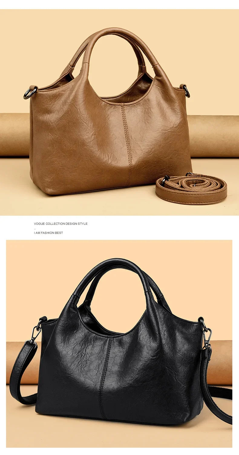 Fashionable Pure Color Basket Handbag Women's Commuter Bag Soft PU Leather Vintage Style Single Shoulder Bag with Internal Zipper