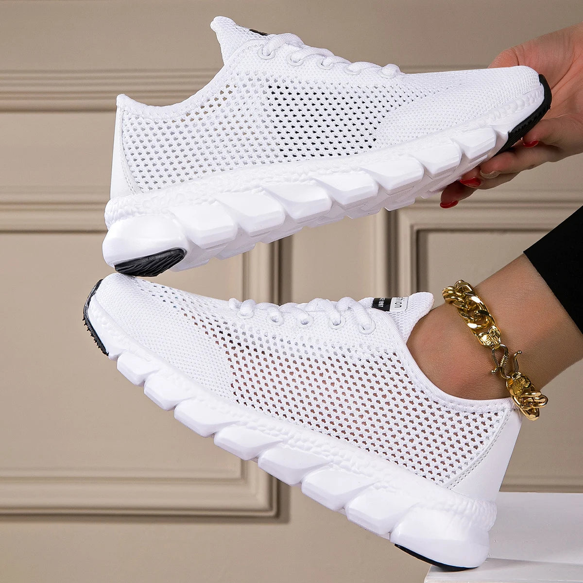 Cross-border large summer hollowed-out woven women's sports casual shoes light running shoes