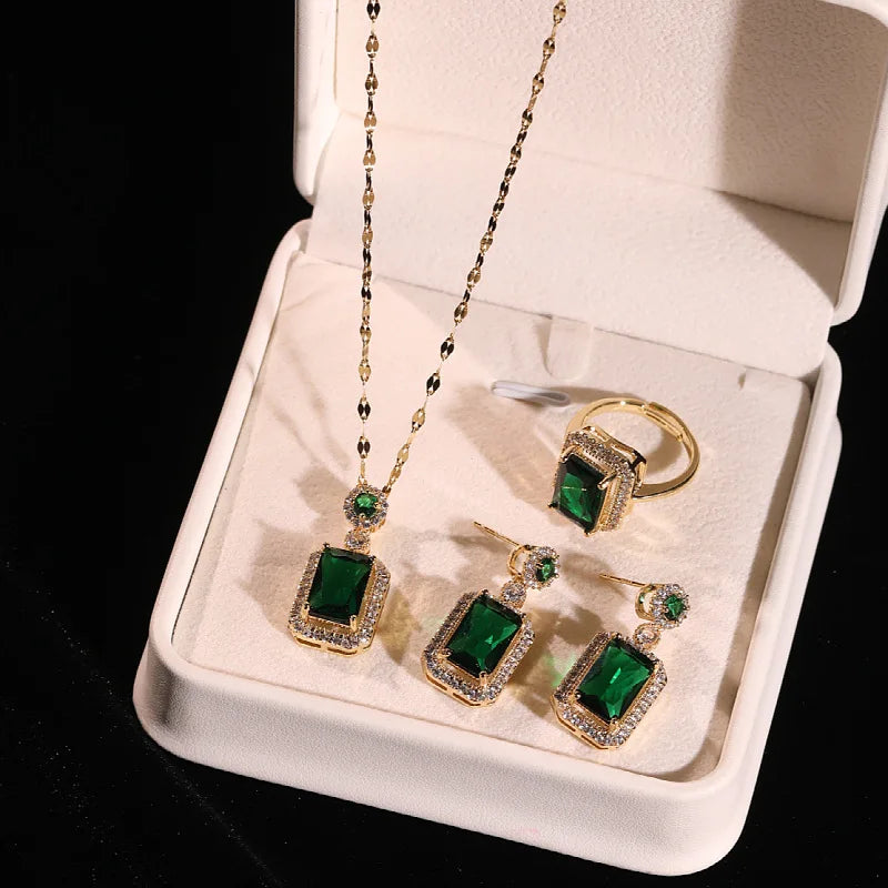 Women's Fashion Cubic Zirconia Necklace Earrings Ring Jewelry Set Girls Anniversary Wedding Valentine's Day Perfect Gift Natalia Home Fashion Natalia Home Fashion