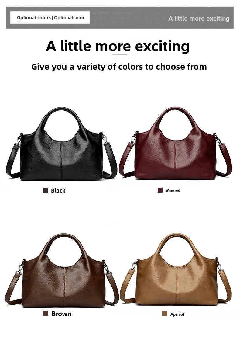 Fashionable Pure Color Basket Handbag Women's Commuter Bag Soft PU Leather Vintage Style Single Shoulder Bag with Internal Zipper