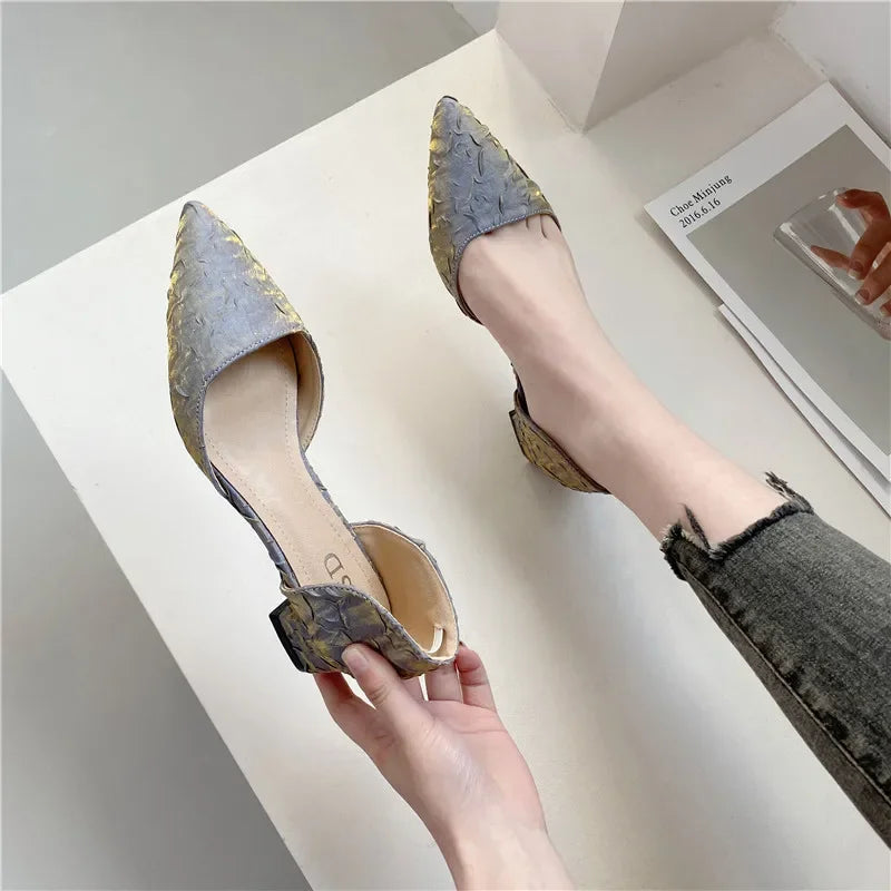 Fashionable Women's Shoes Summer Pointed Toe Low Heel Back Strap Sandals Clumsy Heel Elegant Colors