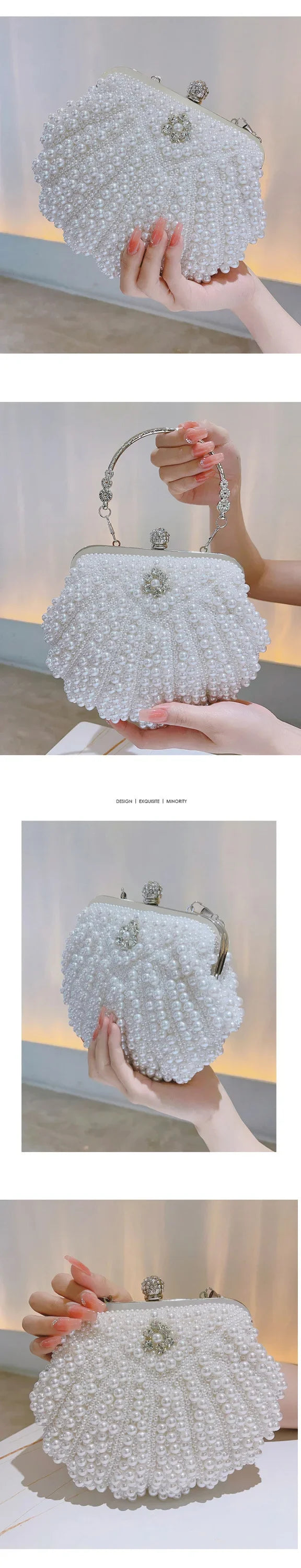 Pearl Handbag Women's Evening Dress Bag Ball Gown Diamond Clutch Bag Elegant Lady Purse