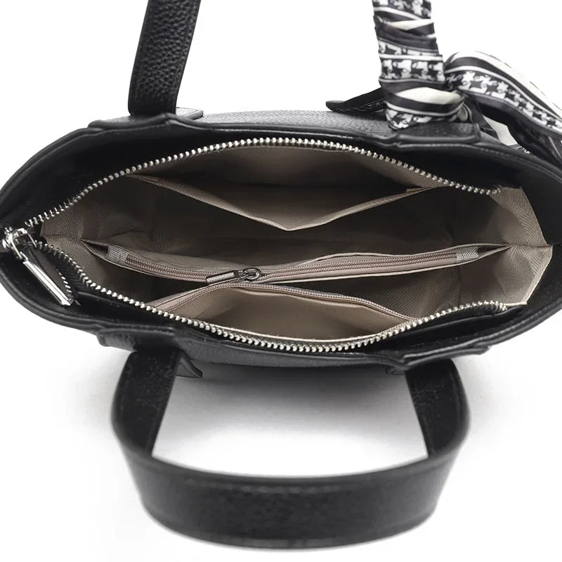 Pure Leather Cowhide Single Shoulder Crossbody Bag Ladies Handbag Fashion Bucket Bag Simple Basket Comes with Scarf