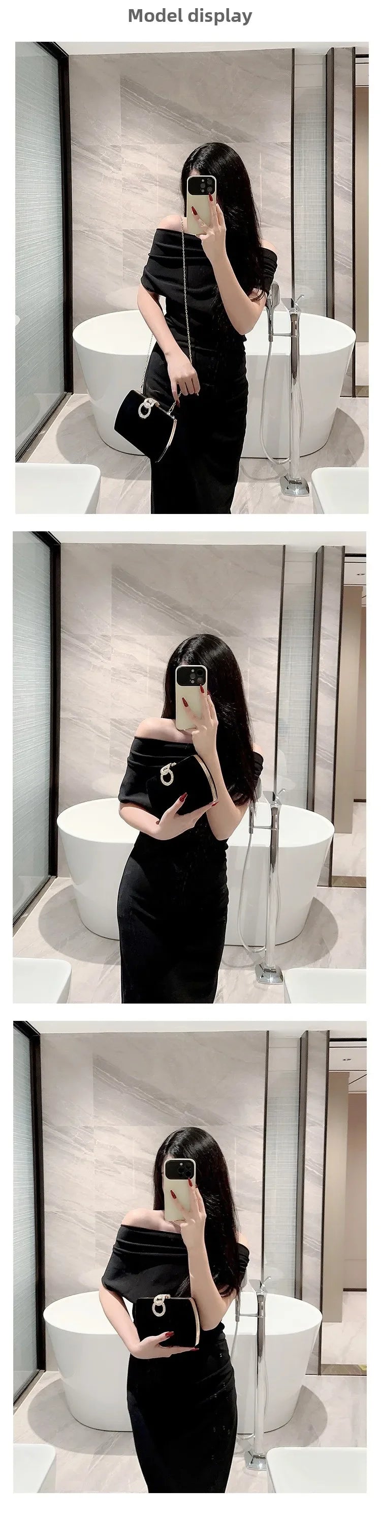 Ladies Velvet Box Dinner Bag Sparkly Rhinestone Decoration Banquet Bag Clutch Evening Dress Bag Party