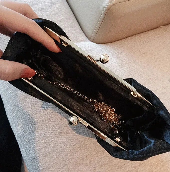 Bow women Cutch bag Luxury Party Satin Diamond Ladies Evening Bag lady Clutches small Chain messenger bags female wallet black