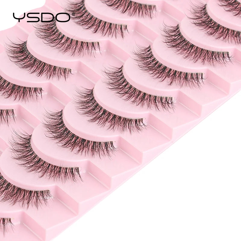 YSDO Natural Mink Eyelashes 3/6/10 Pairs Wispy Faux 3D Mink Lashes Short Fluffy Half False Eyelash Makeup Tools Cat Eye Lashes Natalia Home Fashion Natalia Home Fashion