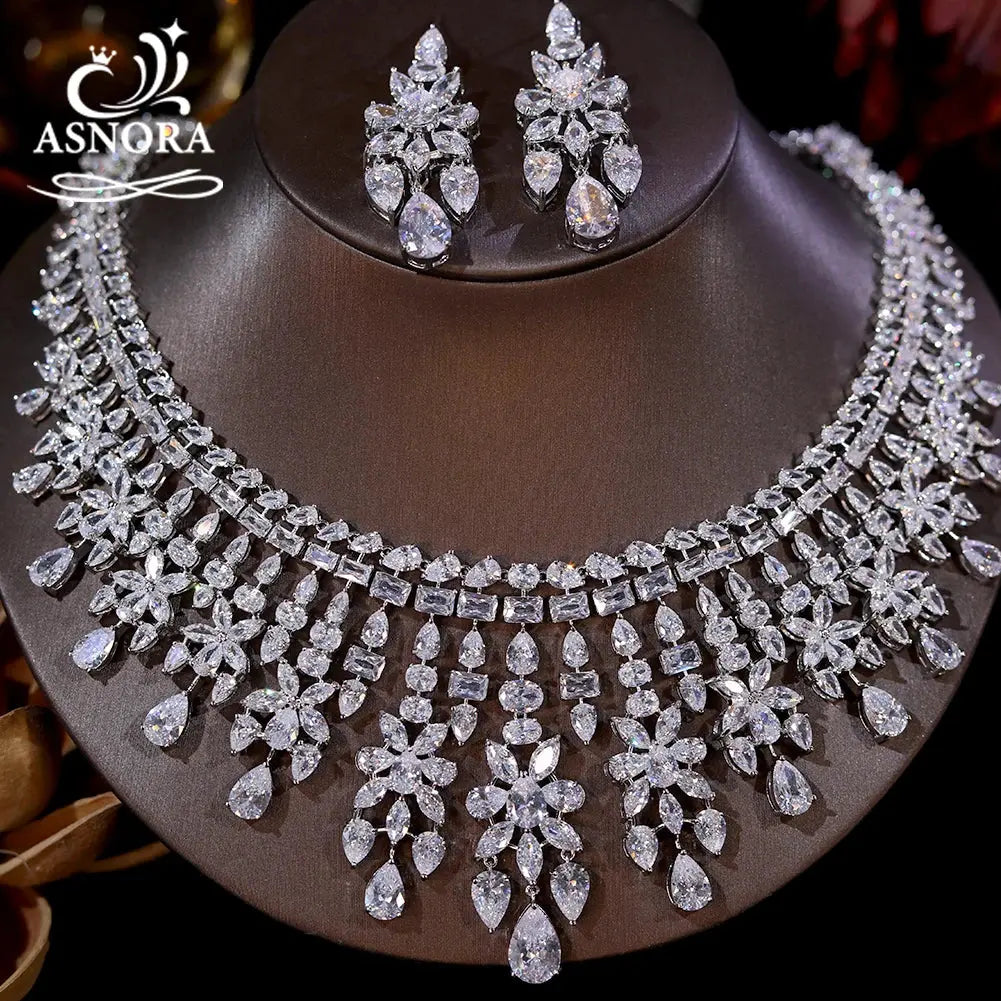 Shiny CZ Bridal Necklace Luxury Wedding 2pcs Jewelry Sets for Women Natalia Home Fashion Natalia Home Fashion